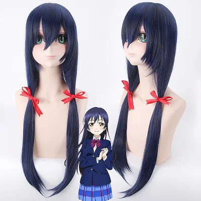 

Funtoninght rose net Love Live cosplay wigs deep blue blended hair Sonoda Umi cosplay wigs wigs for cosplay lovers, Pic showed