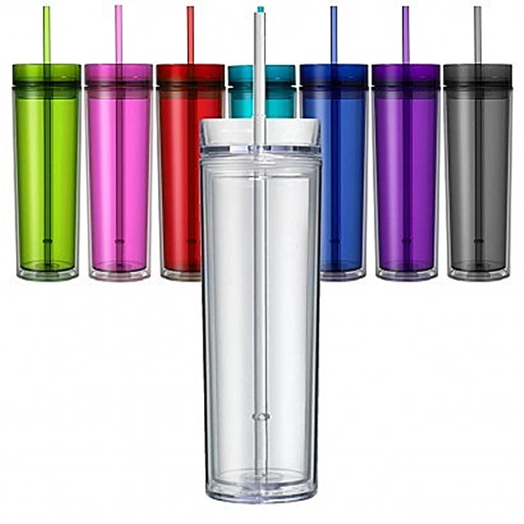 16oz ACRYLIC TUMBLER 16oz double wall acrylic skinny bottle with straw clear plastic drinking cup