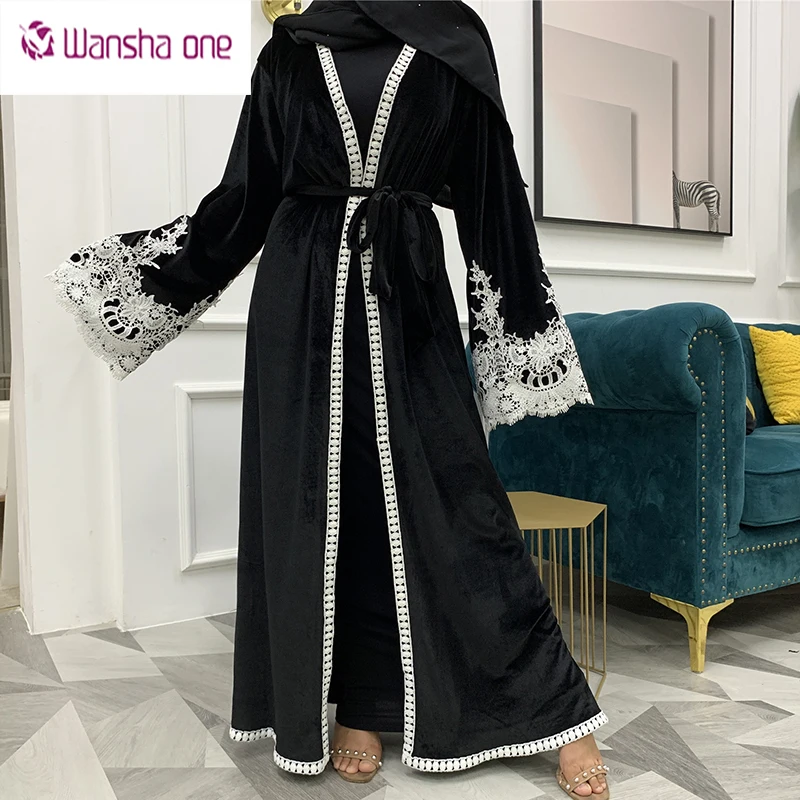 

habaya women maxi dress dubai style rhinestone long sleeved muslimah black open robe kimono Embroidery winter fancy aab abaya, Pink, black,navy