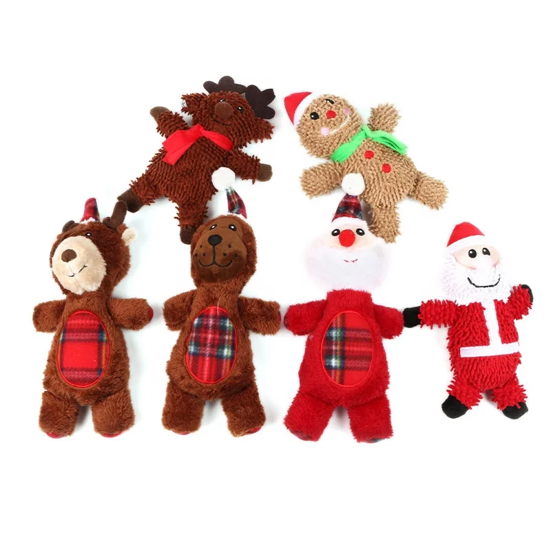 

Wholesale Eco-friendly Christmas Santa Claus Deer Gingerbread Plush Toy Dog Squeaky Bite Teething Dog Toy, As picture