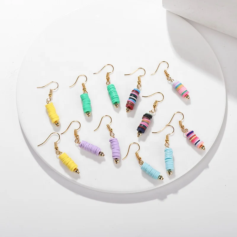

Boho fashion jewelry wholesale designer inspired gold plated handmade colorful polymer clay dangle drop earrings hooks, Gold silver
