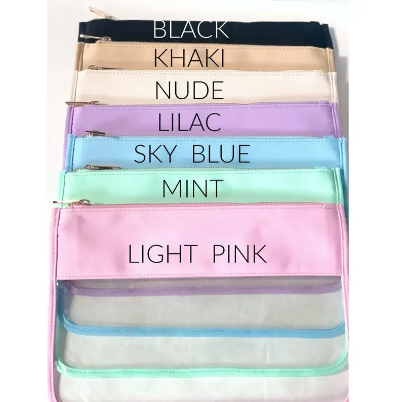 

Promotion New Trending Product Custom Personalized Name Monogram Clear Cosmetic Bag Cosmetic Zipper Pouch Transparent Flat Pouch, Pink,blue, nude, lilac,mint,black,white,etc