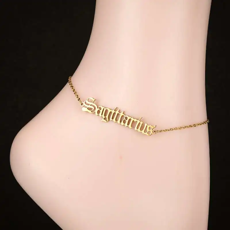 

Fashion Personalized Jewelry Stainless Steel Gold Plated Zodiac Sign Anklet, Picture shows