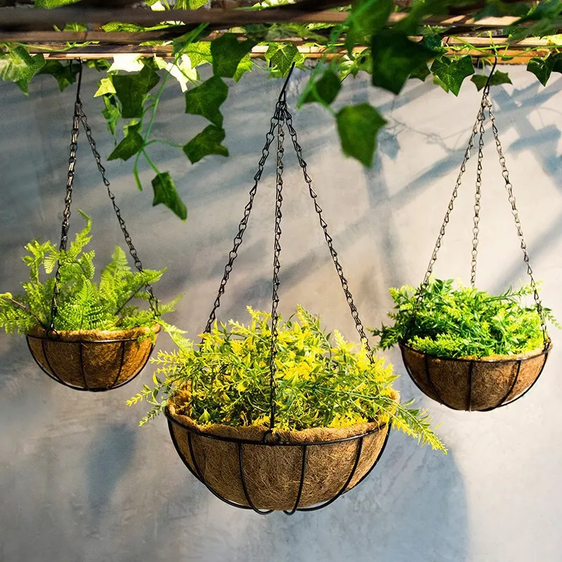 

Garden Artificial Wire Holder Flower Pots Coconut Fibre Hanging Planter Baskets With Coco Coir Liner Hanging Baskets Round Shape, Picture