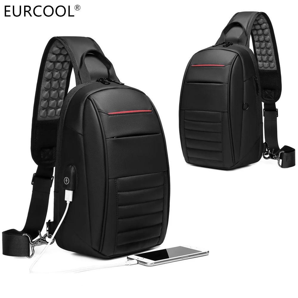 

Eurcool Hot Sale Office Work USB Charging Front Chest Antitheft Crossbody Sling Bag For Men Leather, Black or oem