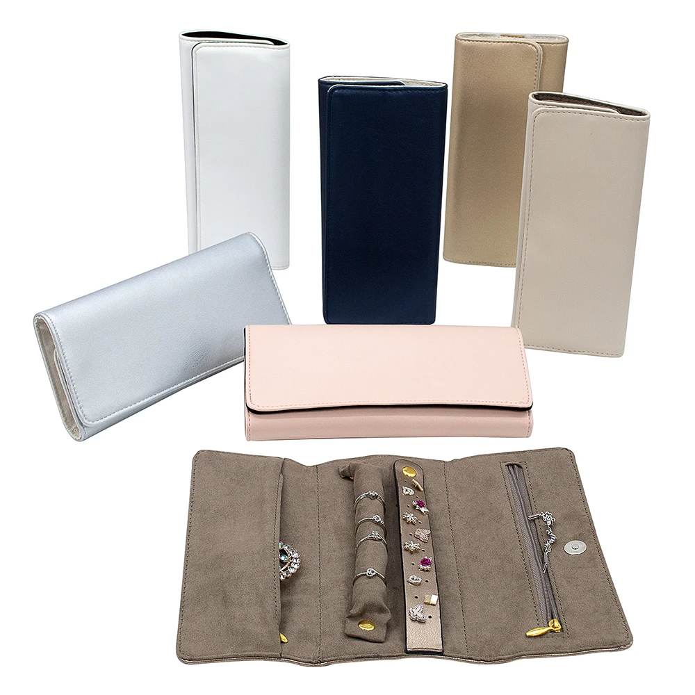 

Red Jewel Pouch Luxury Jewelry Roll Bag jewellery organizer, Red silver gray