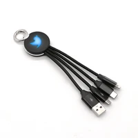 

OEM Design 3 in 1 Cable with LED Glow Logo 2.4A Fast Charging Cable Gift Custom Luminous Logo Keychain USB Cable