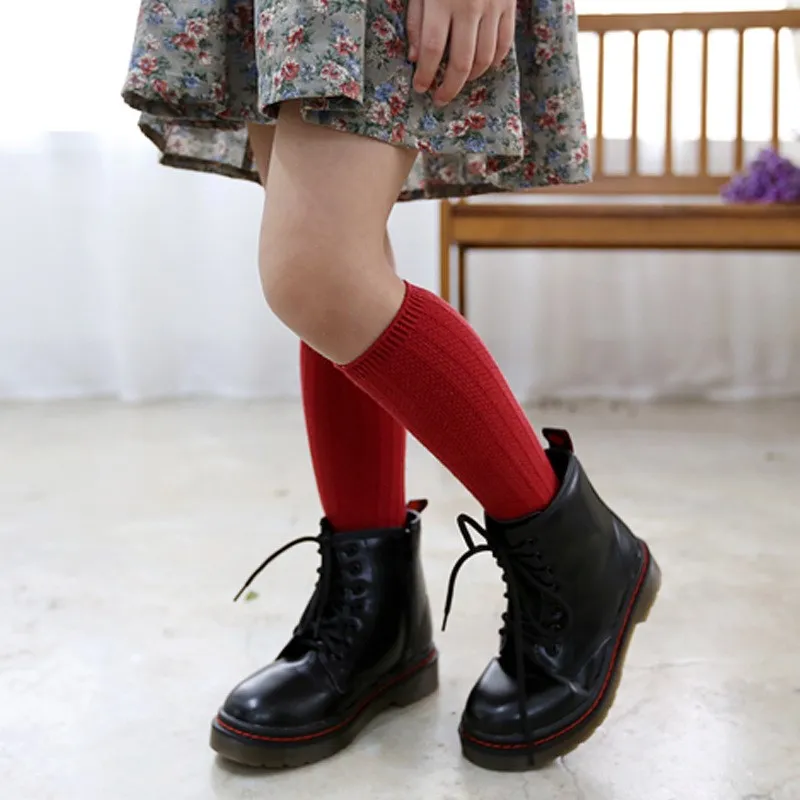 
Wholesale Korean Style Hot Sale Students Candy Color Children Stocking Solid Princess Knee High Cotton Kids Socks 