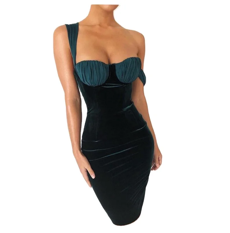 

Sexy Girl Fancy Vintage One Piece Bodycon Ladies Short Party Club Fashion Green Velvet Dress Women, Customized colors