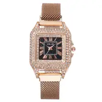 

Luxury Women Rhinestone Magnet Buckle Ladies Wristwatch Elegant Mesh Band Square Dial Quartz Watch (KWT2178)