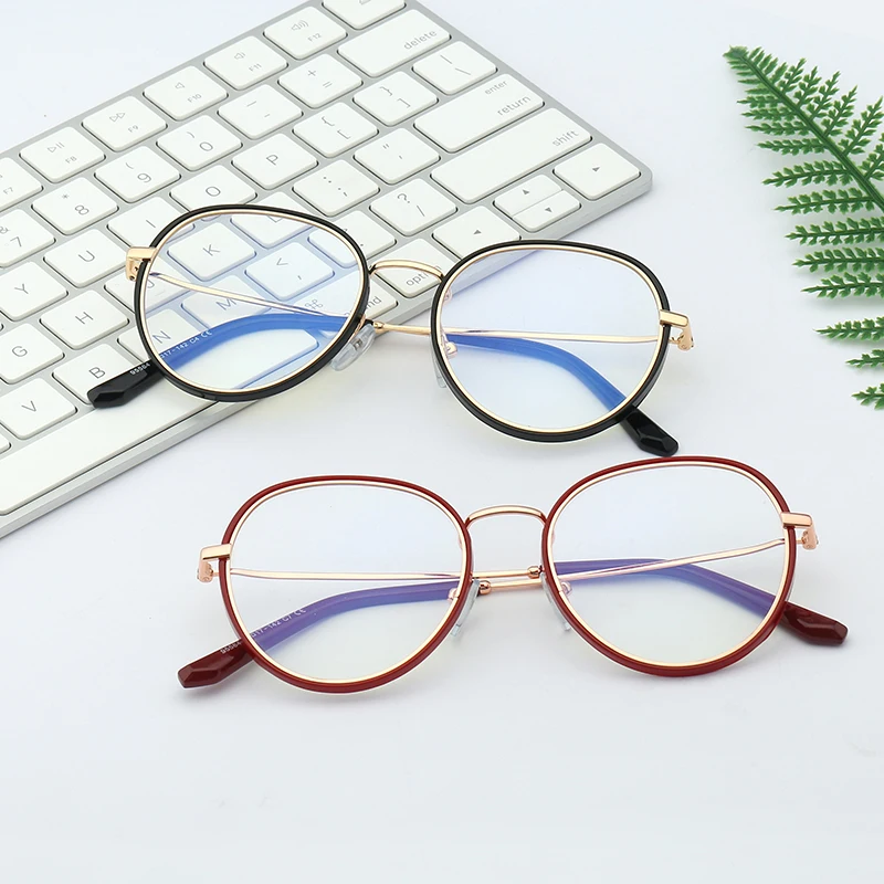 

SHINELOT 95584 Stylish Round Metal Frames TR90 Optical Glasses Light Filter Eyewear with Blue Women CE UV400 1pcs for Stock