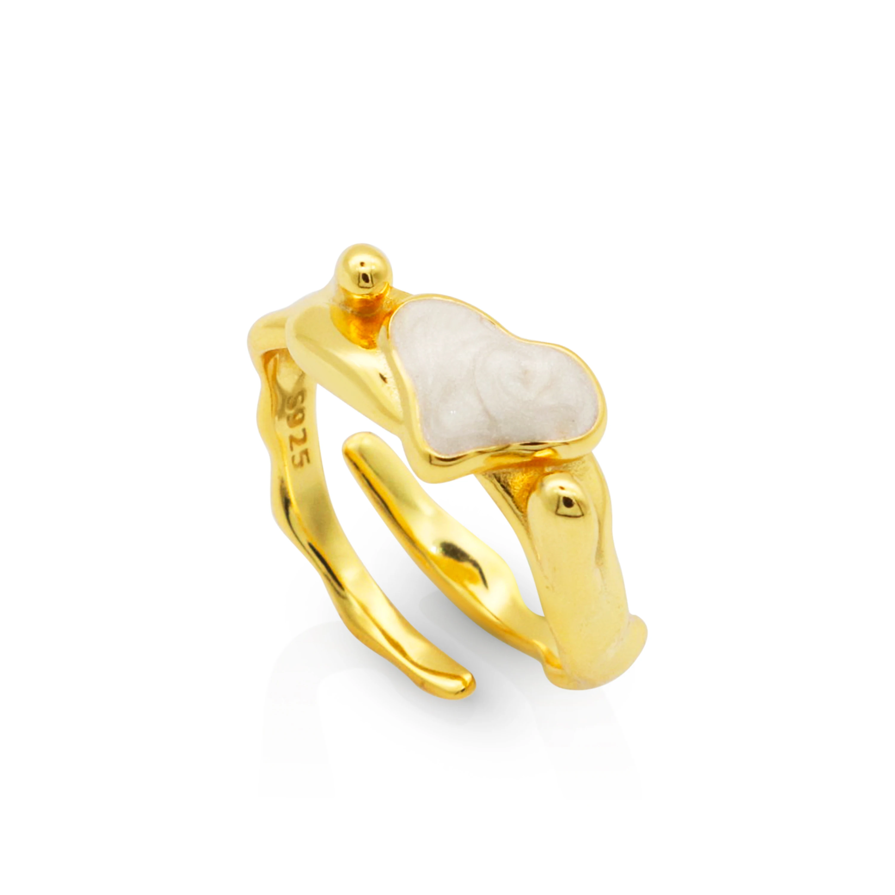 

Chris April fine jewelry 18k gold plated 925 sterling silver lava organic shape heart enamel resizable ring