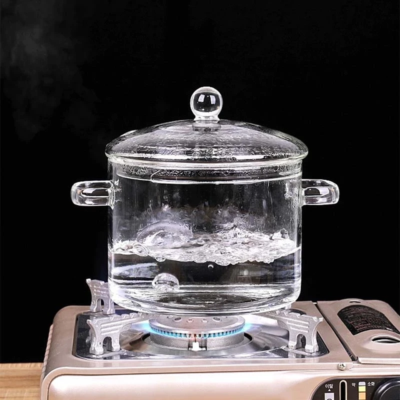 

Amazon Hot sale Borosilicate Big Size Transparent Clear Double-ear Cooking Pot Borosilicate Pyrex Glass Cooking Pot