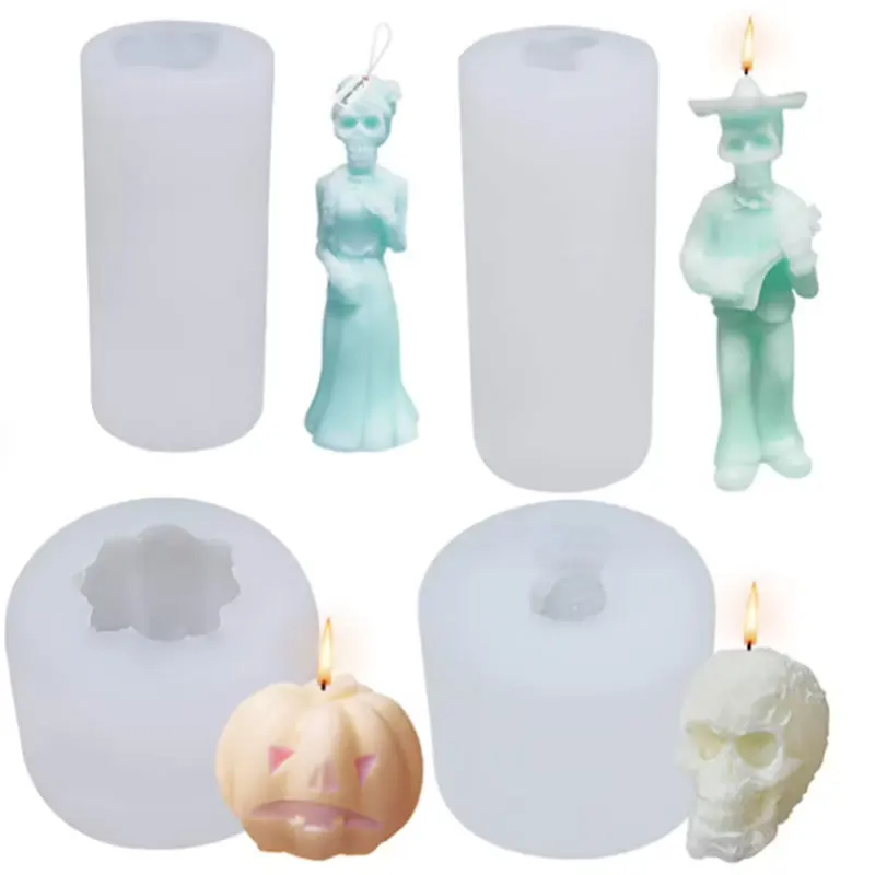 

Silicone Candle Molds Halloween Ghost Bridegroom Bride Pumpkin Resin Casting Mold 3D Epoxy Mold for Candle Soap Clay, Picture