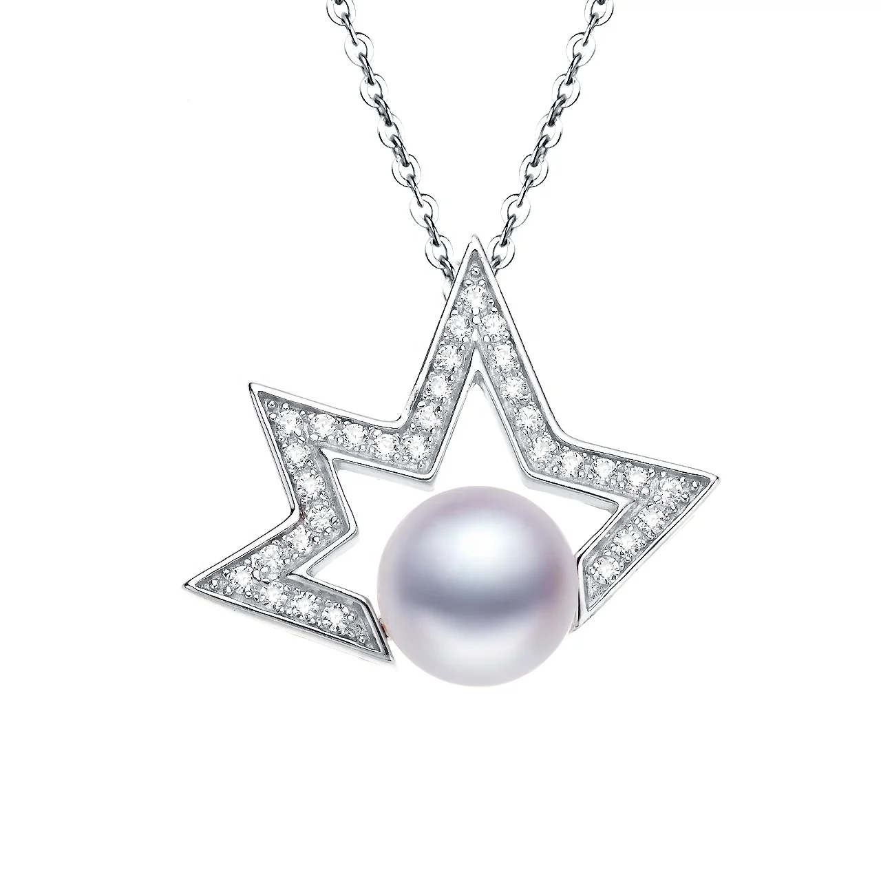 

Hot Selling Good Quality S925 Silver Women 100% Moon and stars Shooting Star North Star Pendant Natural Pearl Necklace Jewelry, White