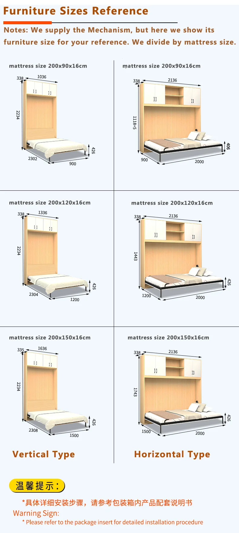 Hidden Wall Mount Murphy Bed Mechanism Hardware Fittings Factory Sales