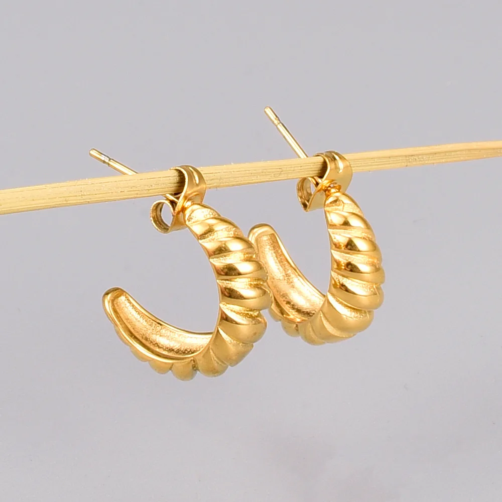 

Eco Friendly Material Gold Plated 316L Stainless Steel Twisted Open Hoop Earrings With Plug