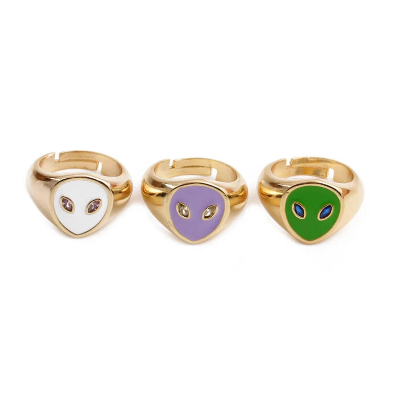 

Hot selling High Quality Pure Gold Plated New Design Colorful Alien Shape Rings For Girls' Gift Finger Jewelry