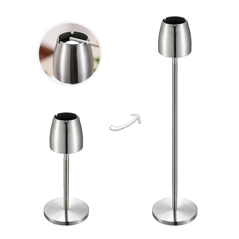 

Stainless Steel Telescopic Ashtray Floor Standing Ash Tray Ashtray Portable Metal Large Windproof Ashtray Smoking Accessories, Silver