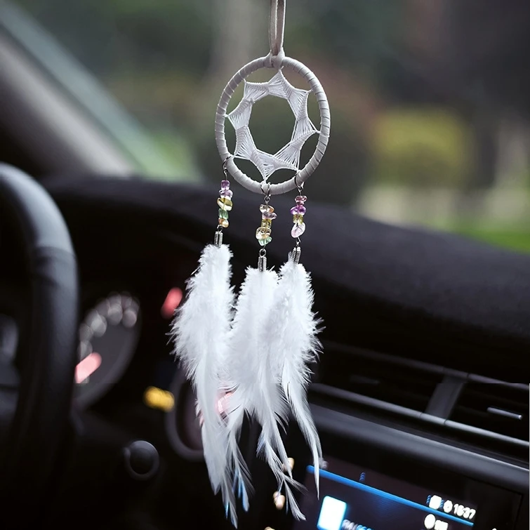 

Free Shipping Car Pendant Accessories Hand-woven Feather Dream Catcher Mirror Hanging Wind Chimes In Auto Interior Dreamcatcher