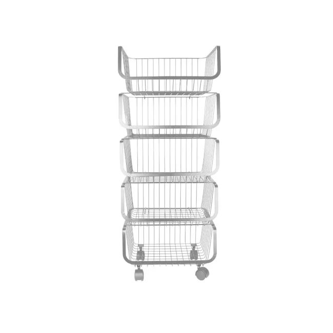 

kitchen Fruit Metal Wire Basket With Wheels Stainless Steel 5 Tier Metal Storage Basket