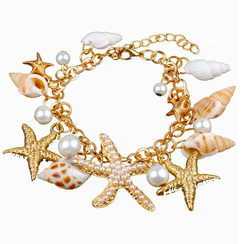 

Lucky Bohemia Beach Ocean Jewelry Starfish Conch Summer Adjustable Sea Shell Bracelet for Women Handmade Chain Beach Jewelry Gif, Picture