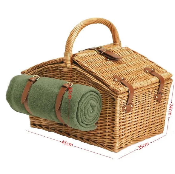 

Willow picnic basket in the willow picnic basket with a cover is equipped with a full set of tableware storage basket, Natural