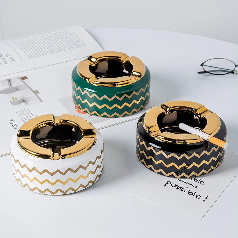

Creative Striped gold border ceramic ashtray cigar ashtray mold gift for boyfriend