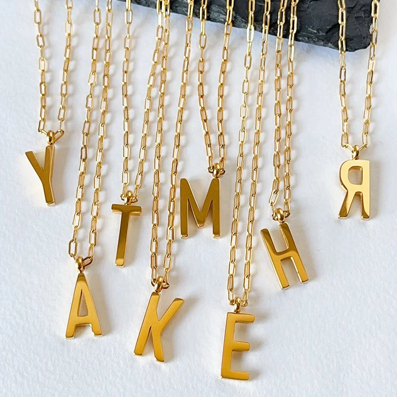

Retro 26 Alphabet Initial Letter Rectangular Chain Collarbone Necklace Large Letters 18k Gold Plated 41CM Necklace No Fading