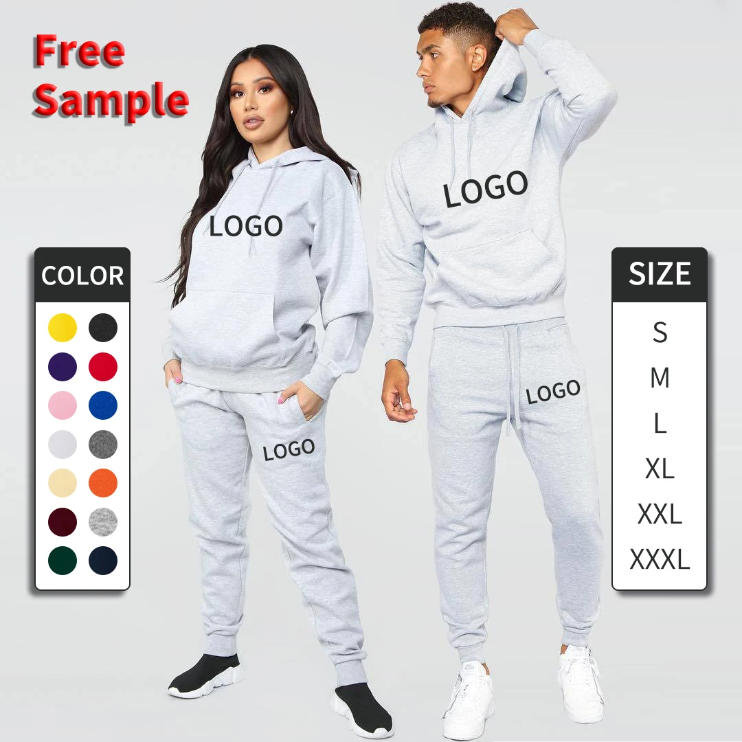 

Custom Logo 2 Piece Long Sleeves Hoodies and Pants Plain Sweat Wicking Tracksuit Set Unisex Sweatsuits, Customized colors