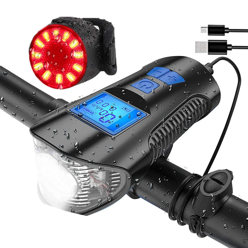 

Best Sale 4 Modes Speaker Bike Light Waterproof Smart Usb Rechargeable Front Bicycle Lights With Horn Bike Light