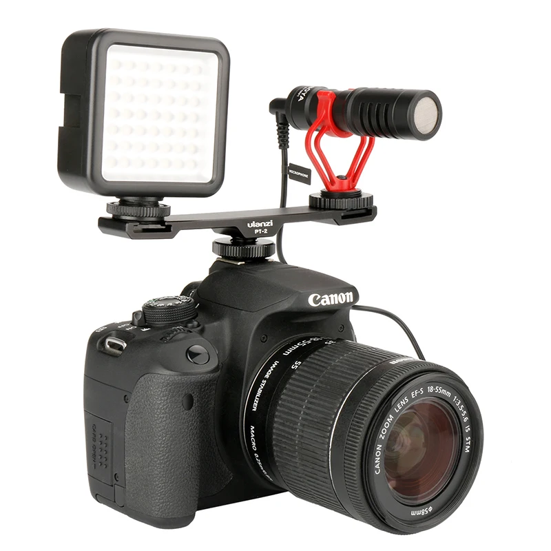 

Ulanzi PT-2 Hot Shoe Mount Extension Bar Dual Bracket With 1/4" Thread Holes For Camera Phone LED Video Light Microphone