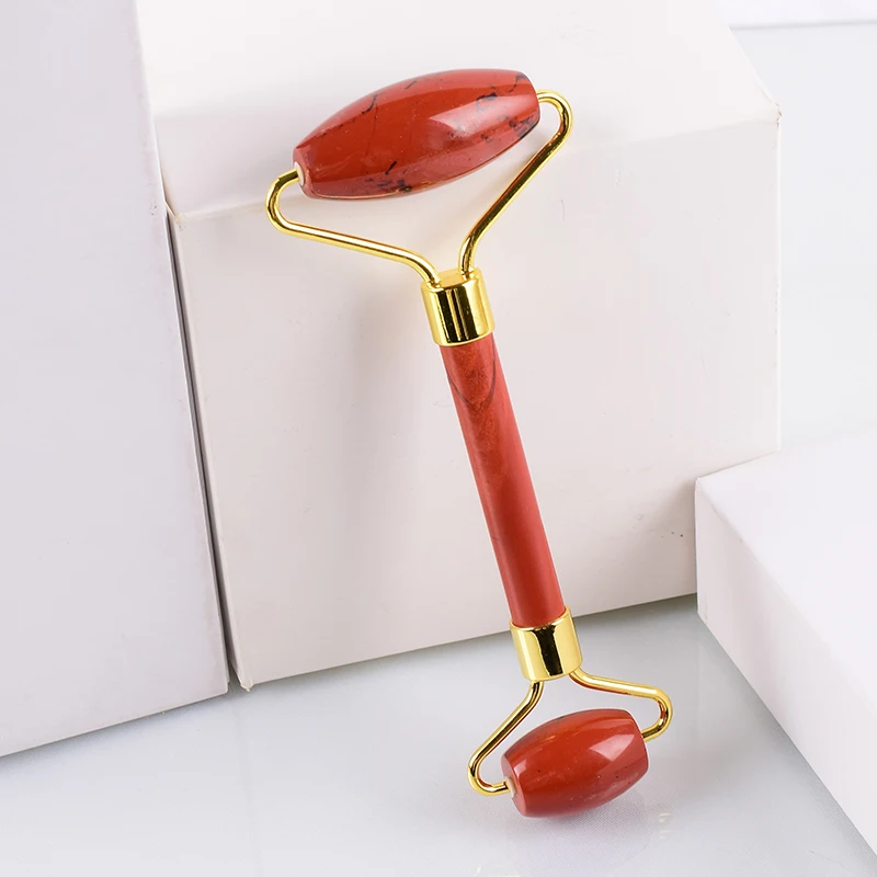 

Natural red jasper Straight handle jade stone facial massager for face electrical gua sha set jade roller