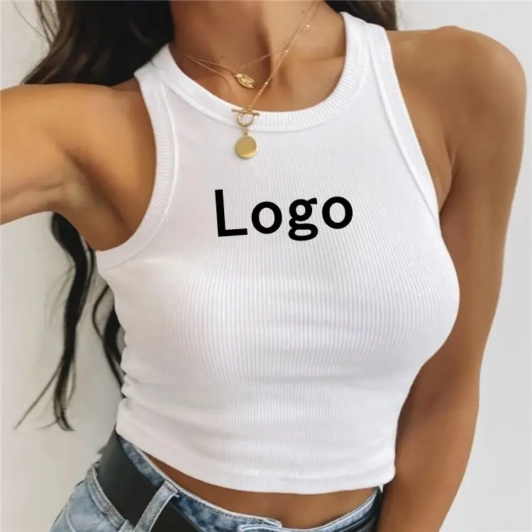 

High Quality Wholesale Custom Sexy Fitted Basic Plain White Apricot Knit Ribbed Women Crop Top