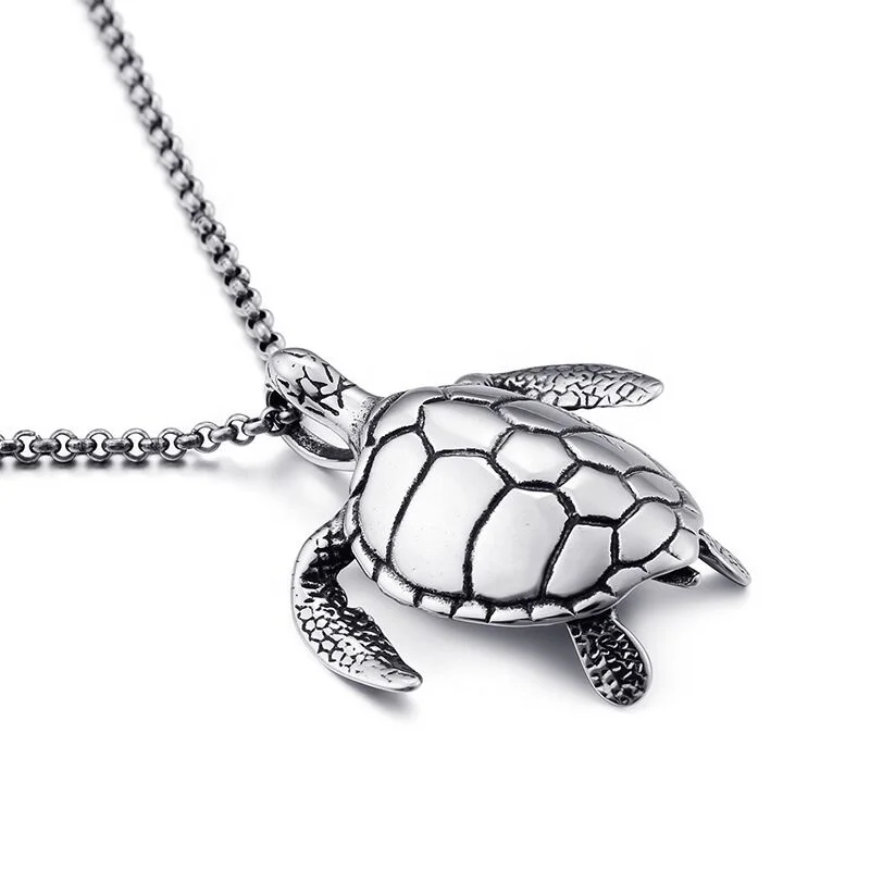 

Wholesale Fashion Vintage Style Tortoise Pendant 316L Stainless Steel Sea Turtle Trend Pendant Necklaces, Silver