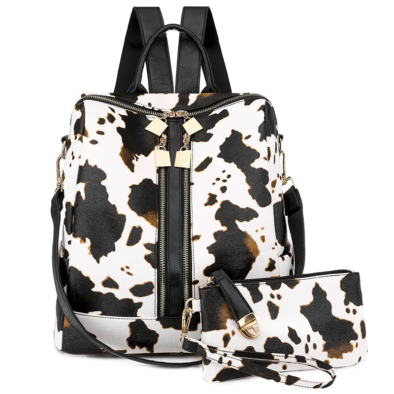 

2021 Women Fashion Backpack Purse Multi Pockets 2pcs 1 set Anti-Theft Rucksack Travel School Shoulder Bag Handbag with Wristlet, White,beige,brown,gray