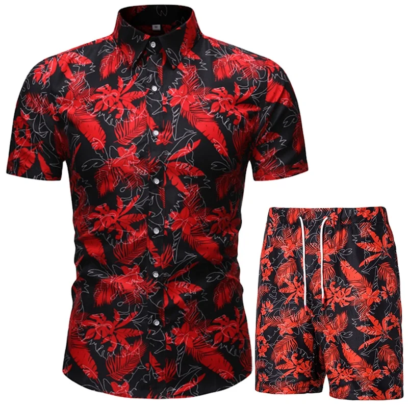 

Wholesale Hot Sale Summer All Over Print New Hawaiian Beach Wear Mens Shirts and Shorts Set in Plus Size, Custom color