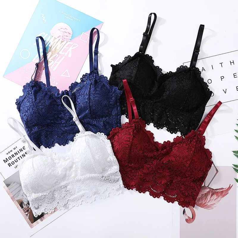 

Ladies V-neck Camisole Laser Cut Bonded Bra Lace Comfortable Beauty Back Bra Wire Free Shockproof One Piece camisole
