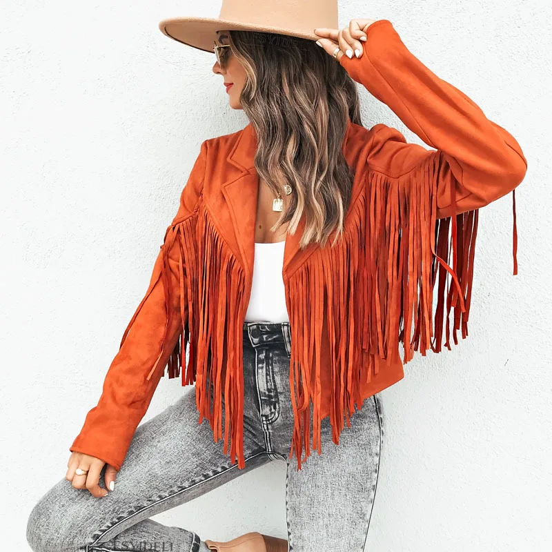 Fringe Long Sleeve Deerskin Velvet Jacket