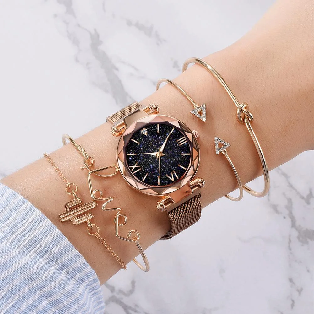 

2021 New fashion Women Watches Bracelet Set simple Ladies Watch Casual Quartz Wristwatch Set