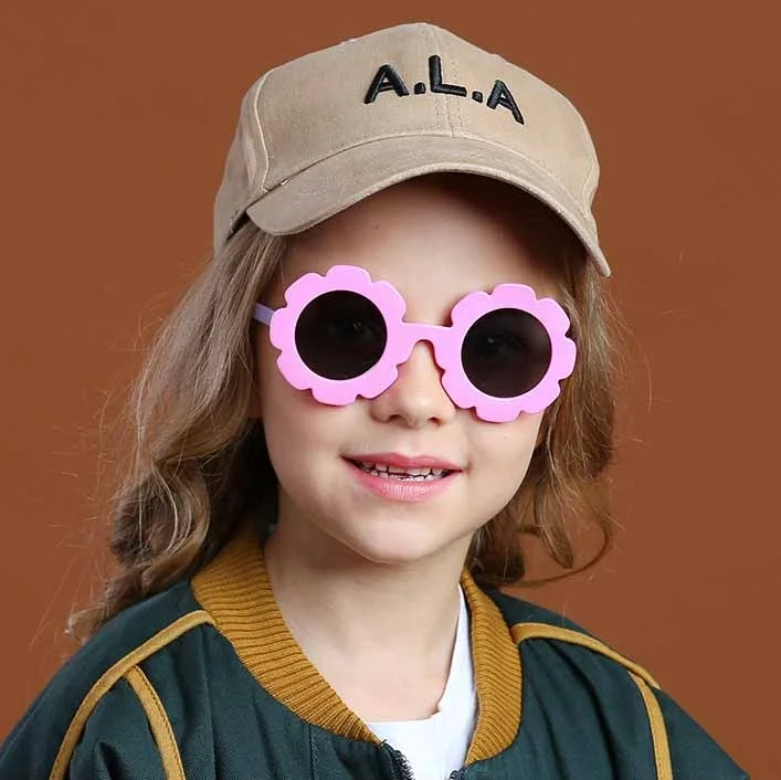 

wholesale 2021 fashion party cute flower round shaped kids shades glasses polarized lens silica gel frame children's sunglasses