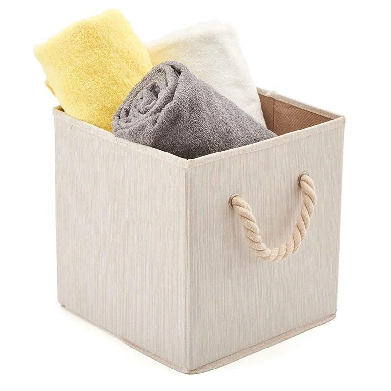 

Fabric Storage Bins for Cube Organizer with Cotton Rope Handles, Collapsible Basket Box Foldable Bamboo for Home 10.5x10.5x11'', Beige