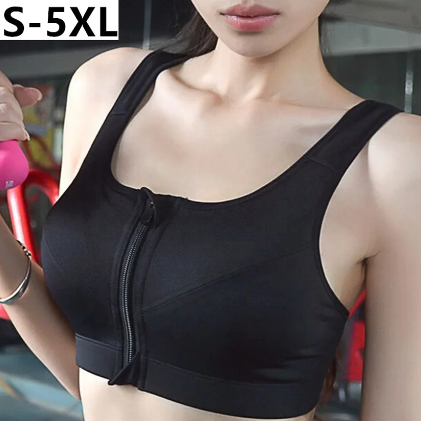

Large size front zipper sports bra wirefree push up yoga fitness shockproof running ladies underwear beauty vest