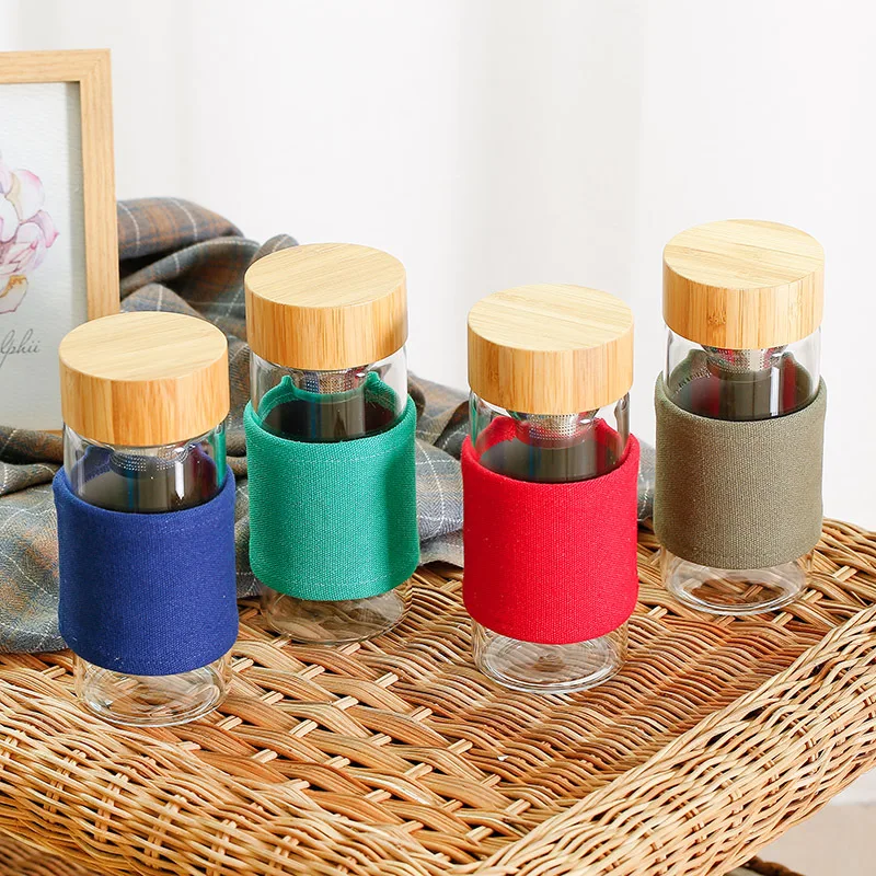 

Magnetic single-layer cup with bamboo cover canvas cup with bamboo cover glass cup transparent glass water bottle