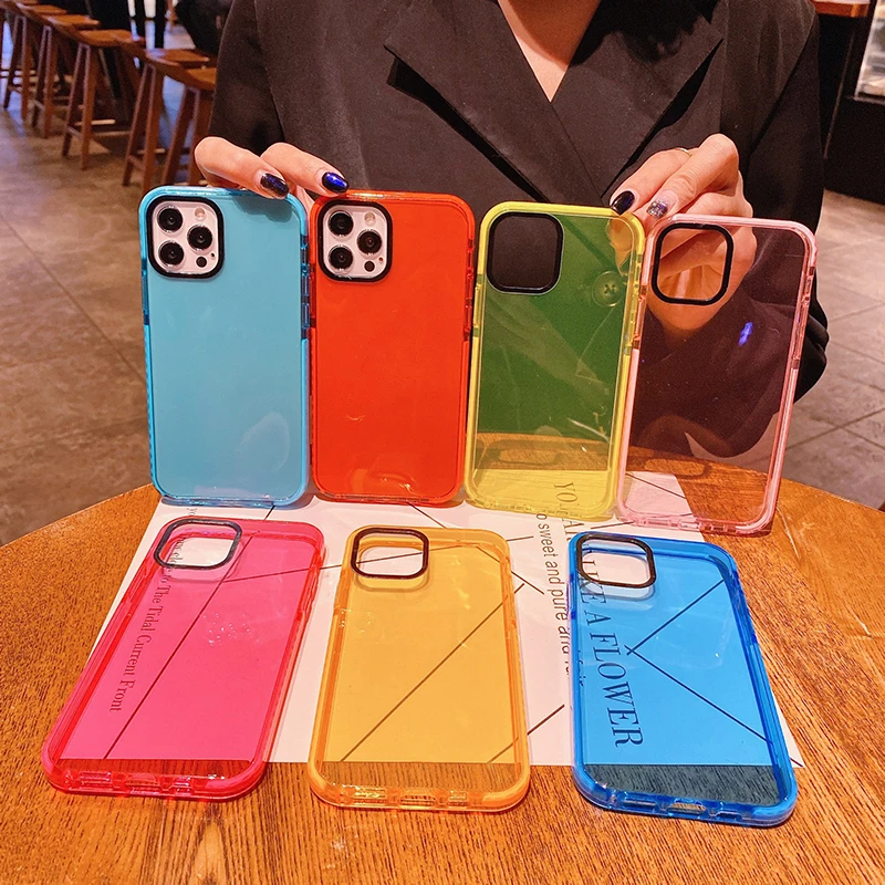 

Fluorescent Color Transparent Clear Cell Phone Shockproof Protective Cover Smartphone Case For Appled Iphoned 12 13 Phone Case, 6 colors