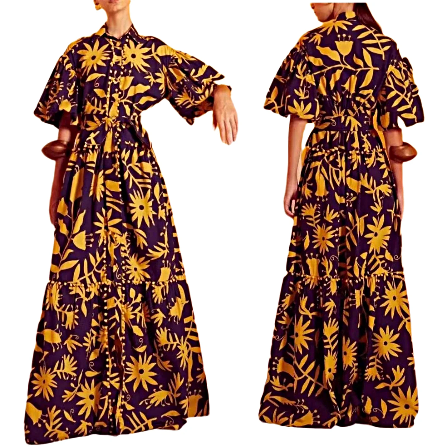 

Trending products 2021 new arrivals stand neck short sleeve floor length dress