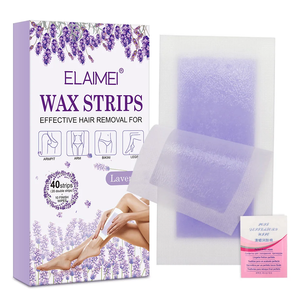 

ELAIMEI custom printed disposable portable private label natural body hair wholesale wax strips hair removalwax strip