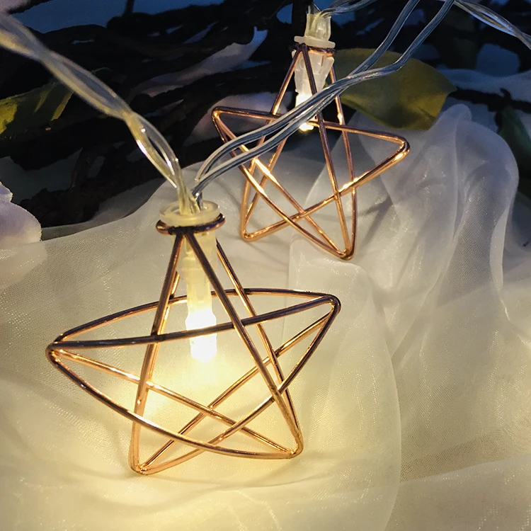 Wholesale Home and Holiday decor Christmas Star Twinkle String Lights 10L Rose Gold Metal Fairy Lights