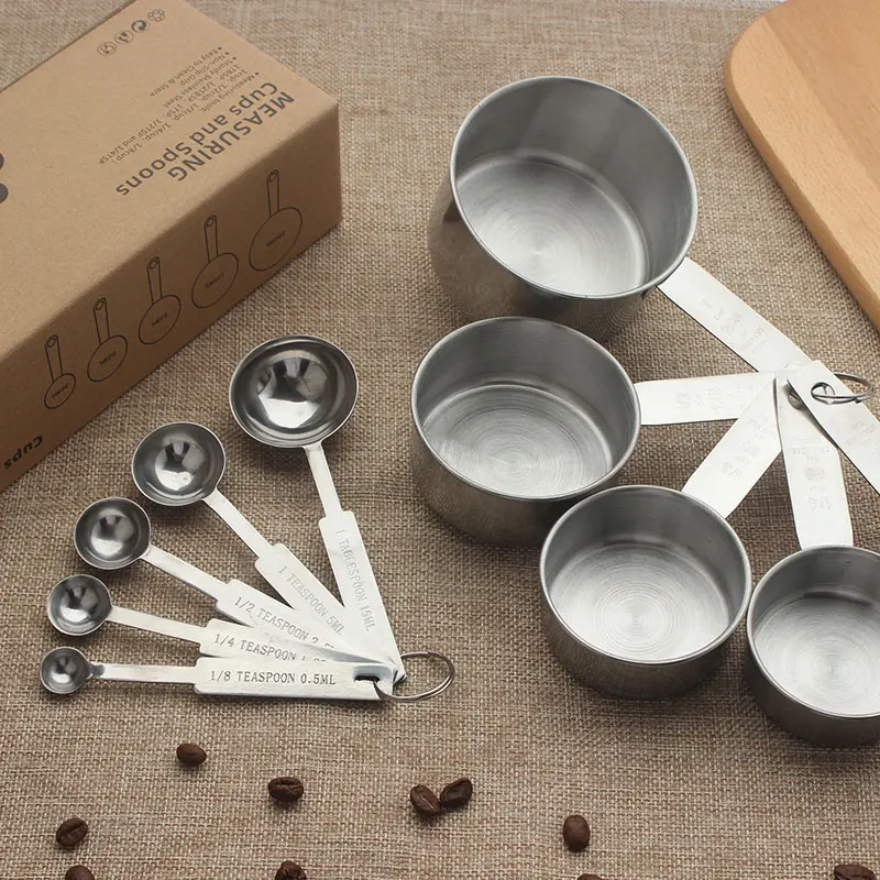 

Food grade quality Stainless Steel Measuring Spoons And Measuring Cups Set of 10 pieces, Sliver