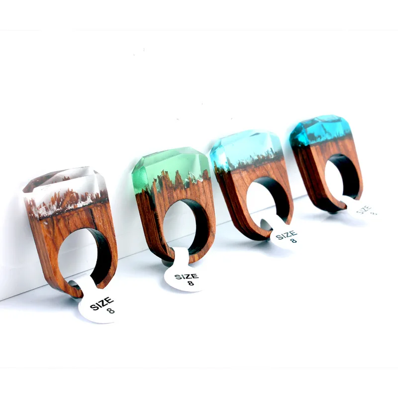 

Amazon Hot Resin Wood Rings 2021 Resin Rings Acrylic Mountain Design Beautiful Snow Resin Rings Women, As picture